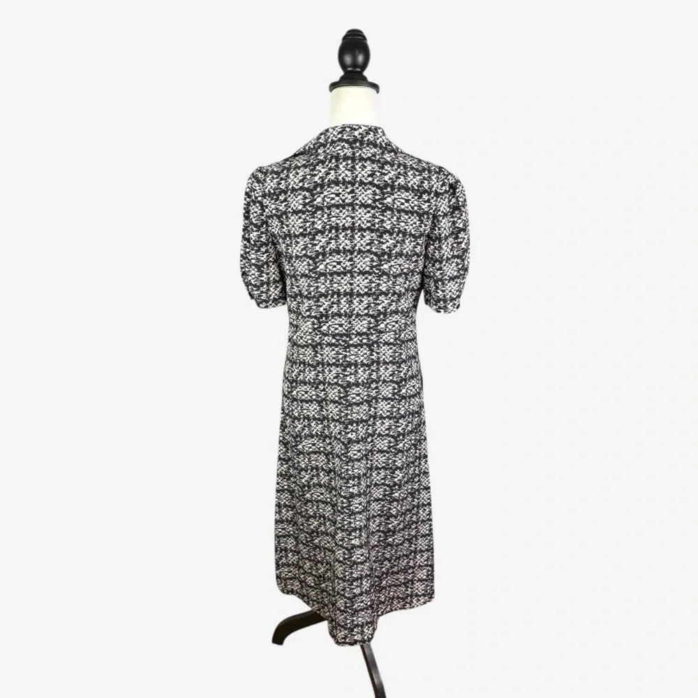 St John Jared Tweed Print Silk Shirtdress Size 4 Midi Goldtone Buttons - Picture 9 of 16